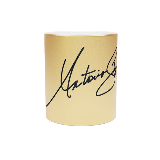 Metallic Signature Mug — Silver/Gold Accent Coffee Cup