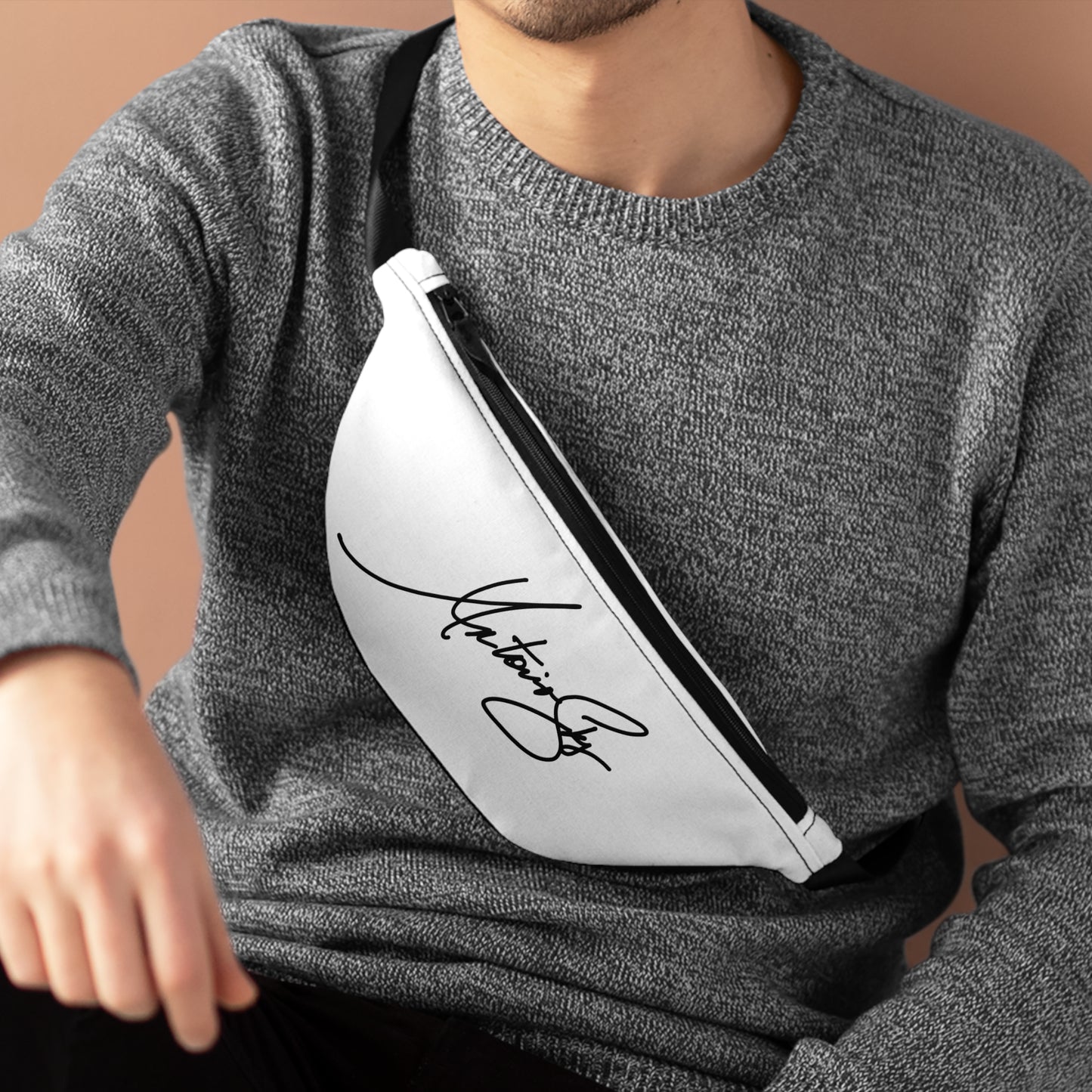 Signature Fanny Pack — Minimalist White Waist Bag with Black Script