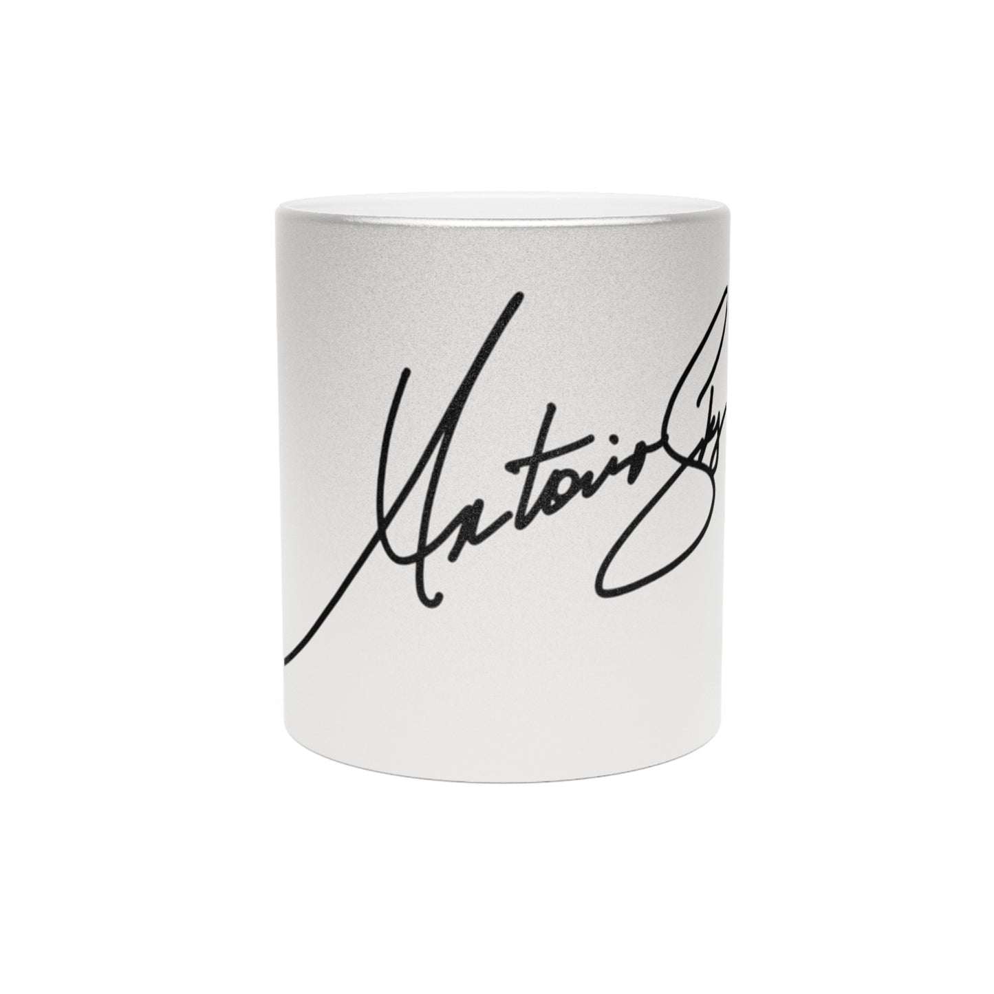 Metallic Signature Mug — Silver/Gold Accent Coffee Cup