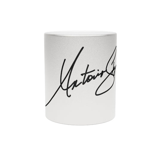 Metallic Signature Mug — Silver/Gold Accent Coffee Cup