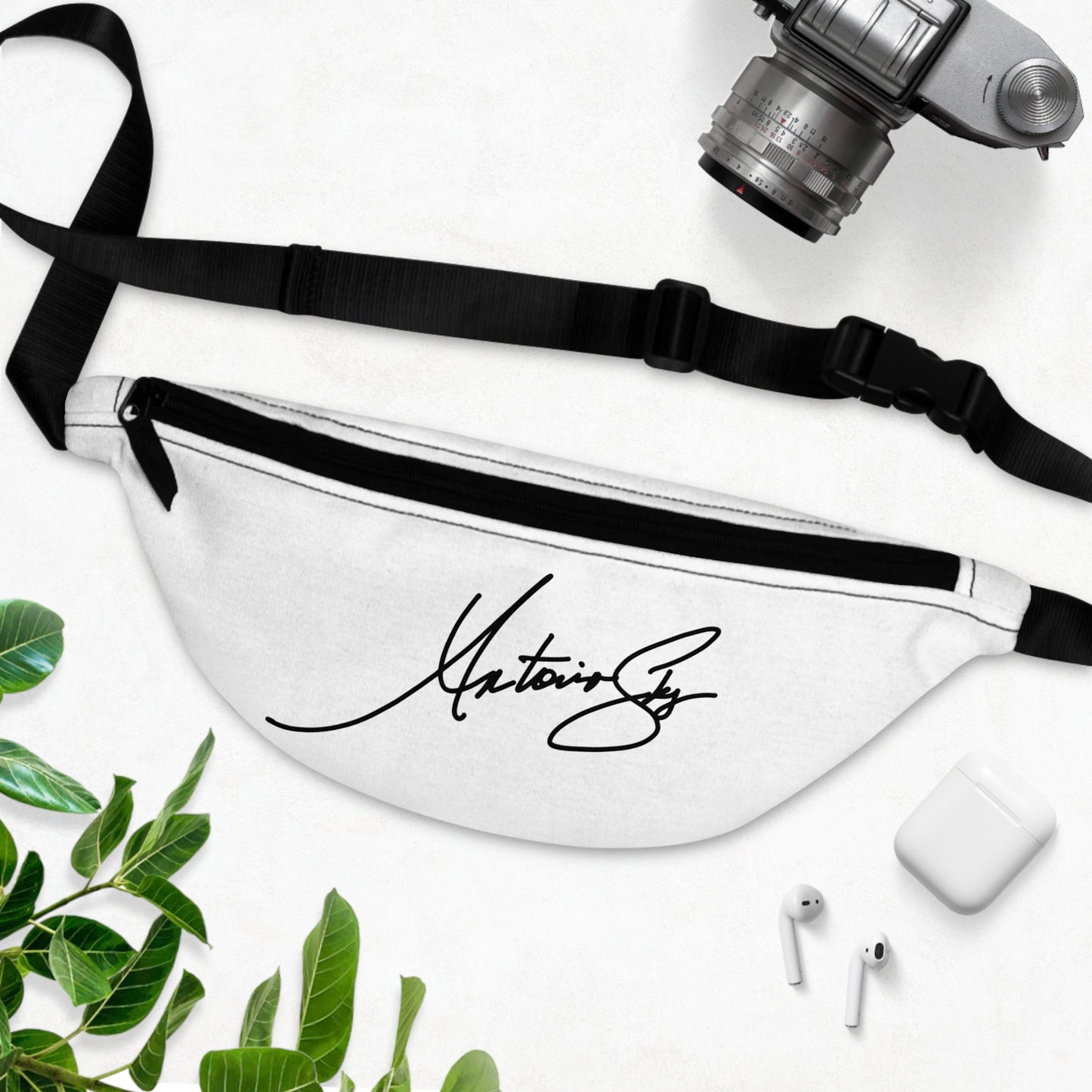 Signature Fanny Pack — Minimalist White Waist Bag with Black Script